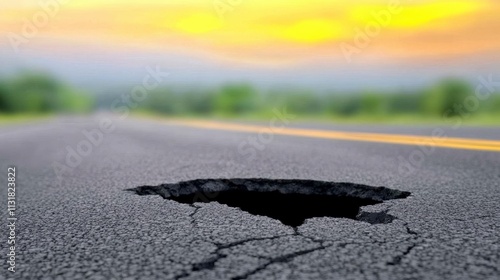 Wallpaper Mural Pothole on Asphalt Road  Damaged Highway  Road Repair  Transportation Torontodigital.ca