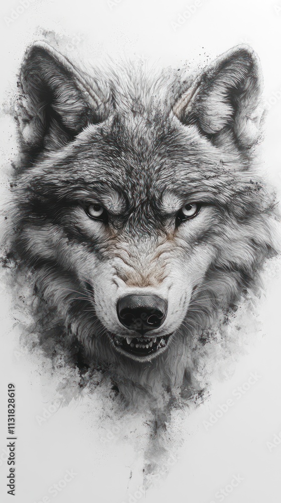 Fototapeta premium Gray wolf portrait, intense gaze, smoky background.