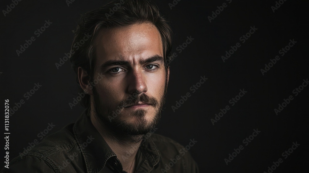 Fototapeta premium Studio portrait of a man with a serious expression against a solid backdrop