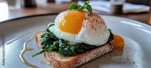 Delicious Poached Egg on Toast with Spinach photo