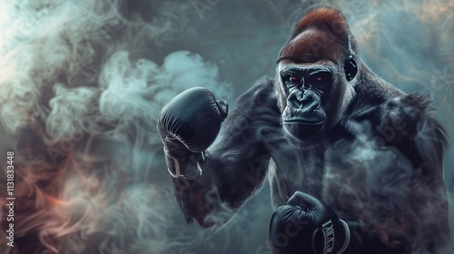 gorilla with boxing gloves. The greatest boxer theme photo