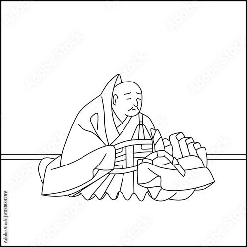 線画正方形百人一首　素性法師