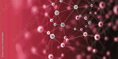 Network of interconnected spheres on red photo