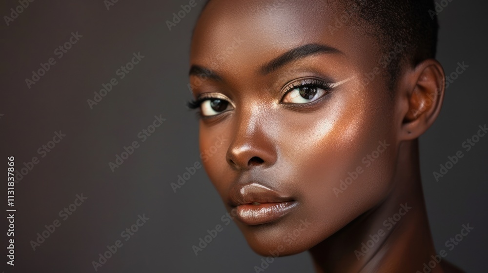 Fototapeta premium Beauty portrait of black skin woman, luxury makeup concept, AI generated image