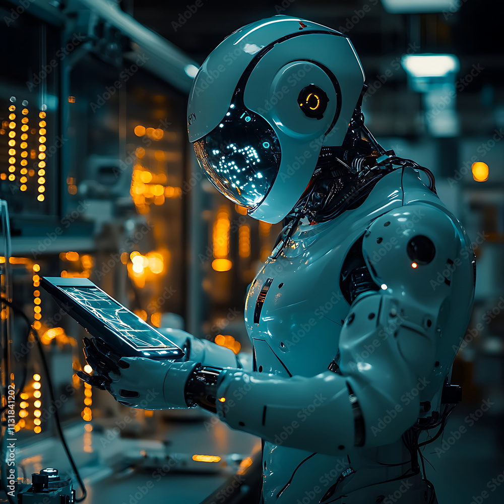 Fototapeta premium Futuristic Robot Using Technology in a Lab Setting