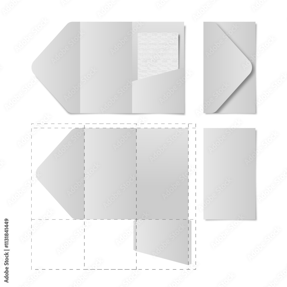 Obraz premium PAPER MOCKUP 55 blank envelope design template with cutting and folding guide