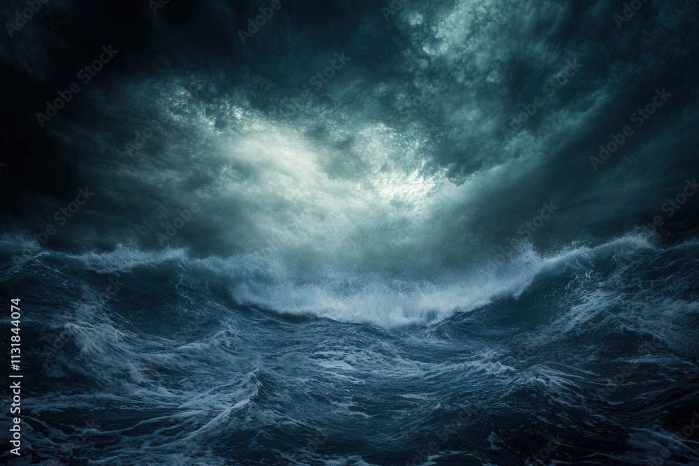 Obraz premium Dramatic ocean waves under a stormy sky.