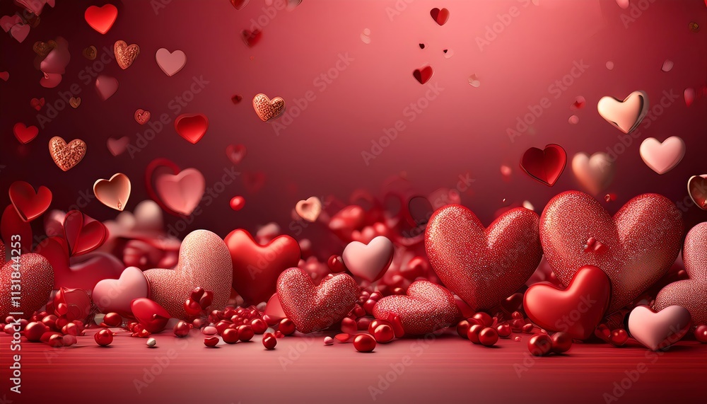 Obraz premium A vibrant assortment of hearts in various shades of red, scattered against a warm background, evoking love and celebration.
