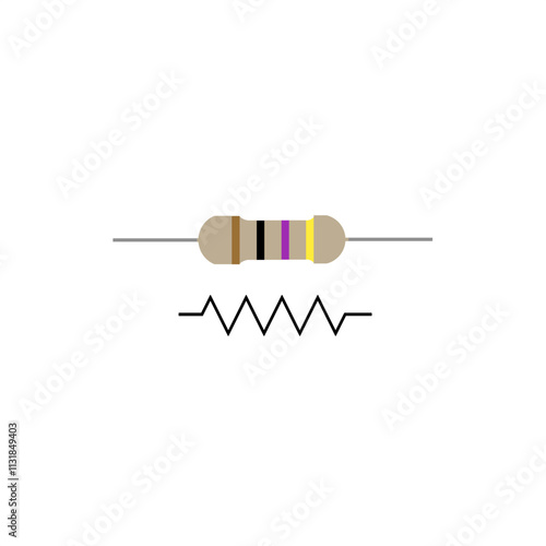 Simple illustration of a resistor showing its physical appearance with color bands and its schematic symbol. Perfect for educational materials, technical diagrams, and electronics projects