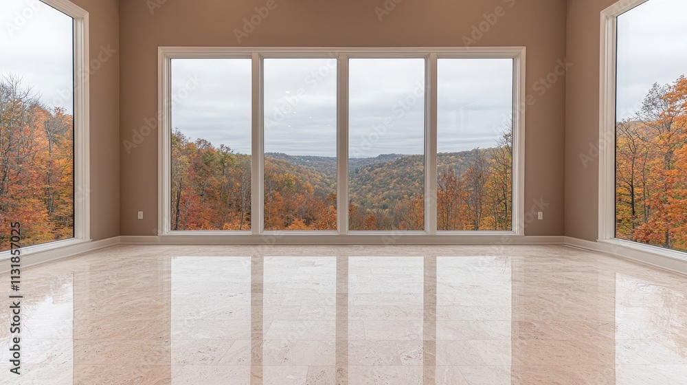 Fototapeta premium Stunning Autumnal View from Modern Home s Large Windows