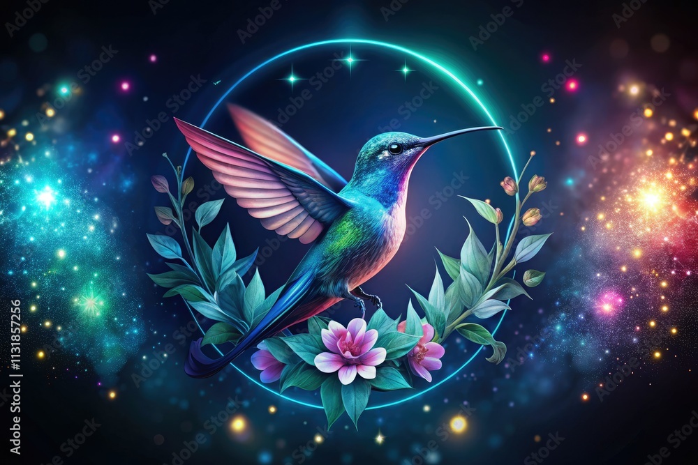 Obraz premium Hummingbird Line Logo Icon Designs - Night Photography with Vibrant Colors and Soft Lighting for Creative Branding and Logo Concepts