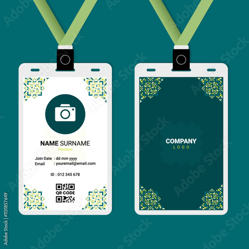 ID Card Design with Green Pastel Neon Ornament on The Corner