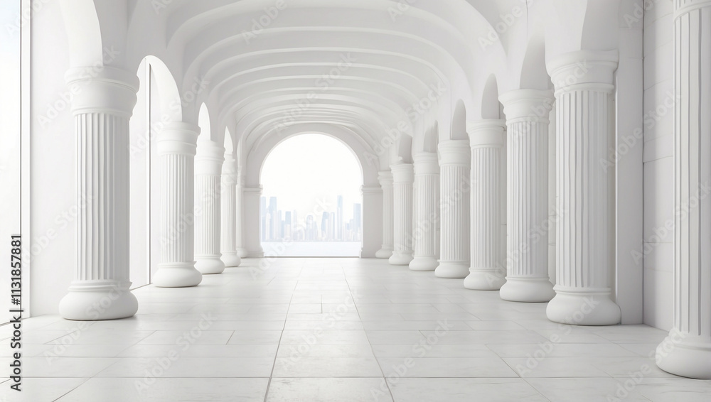 Fototapeta premium 3D Rendering of White Corridor with Pillars Variation