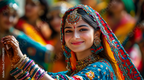 Joyful Rajasthani Folk Dancers in Vibrant Traditional Attire, Indian Cultural Celebration, Ethnic Dance Performance, Festival Spirit