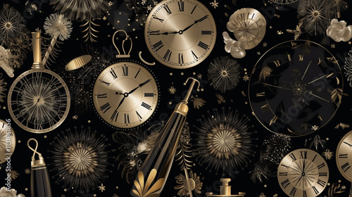 New Year Celebration Pattern in Black and Gold