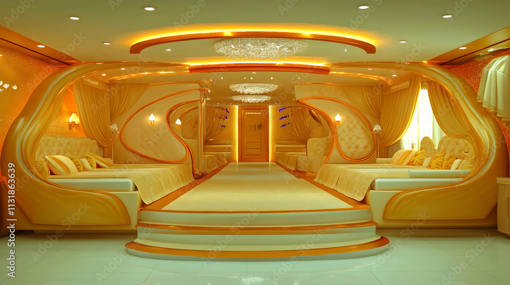 Fototapeta premium Modern mansion's traditional interior design featuring an arch