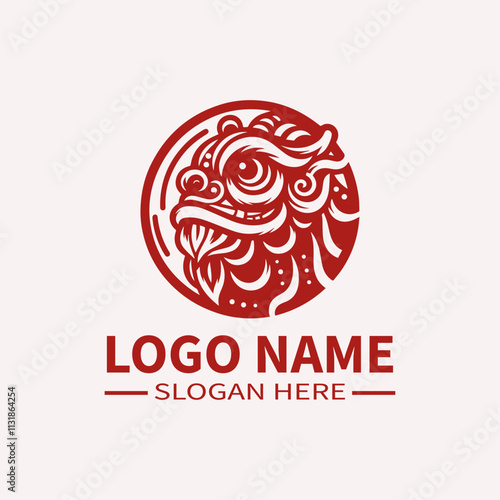 Lion Dance Logo Design, Chinese New Year Logo, Asian Culture Logo, Festival Logo, Celebration Logo