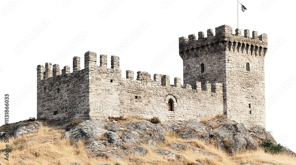 Fototapeta premium Fort on White Background - A detailed illustration of a fort in a clean, minimalist style, perfect for educational and conceptual designs.