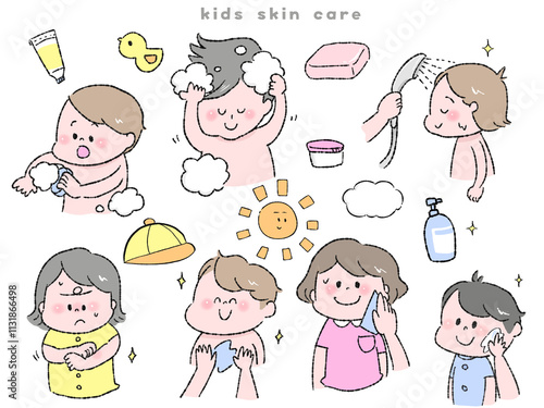 set of cartoon kids skin care photo