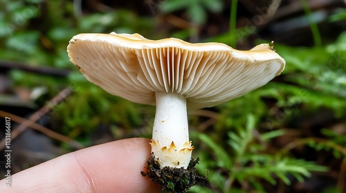 Cream-Colored Mushroom Found on Pacific Northwest Forest Floor AI Generated photo