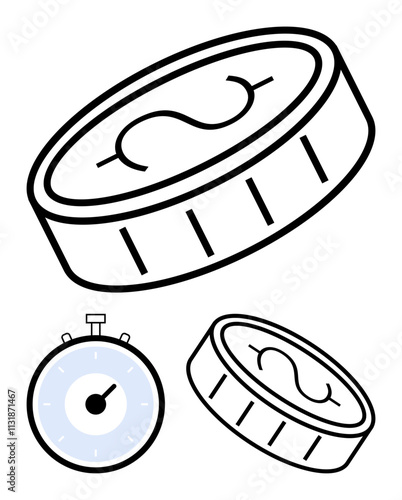 Coin stopwatch manifesting time and finance concept. Ideal for business, time management, investment, economics, savings, punctuality, currency. Line metaphor