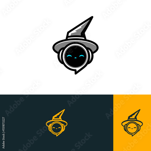 wizard robot chat design ilustration logo concept for your brand