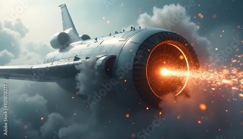 Wallpaper Mural A stunning supersonic jet disintegrates. The focal point is the jet's distinctive turbines, whose crosshair pattern highlights the engineering prowess. The surroundings are filled with energy and smok Torontodigital.ca