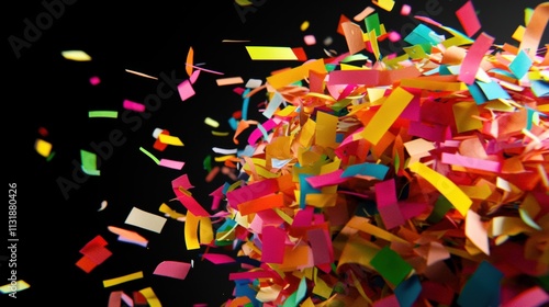 Colorful confetti bursts forth, creating a lively atmosphere, perfect for celebrating during a nighttime event filled with joy and excitement photo