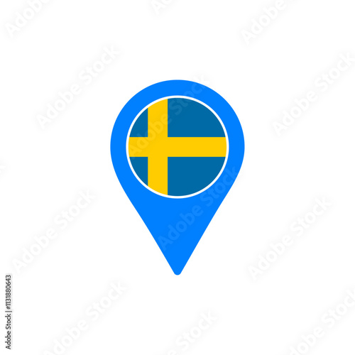 Sweden location pin vector illustration with national flag design