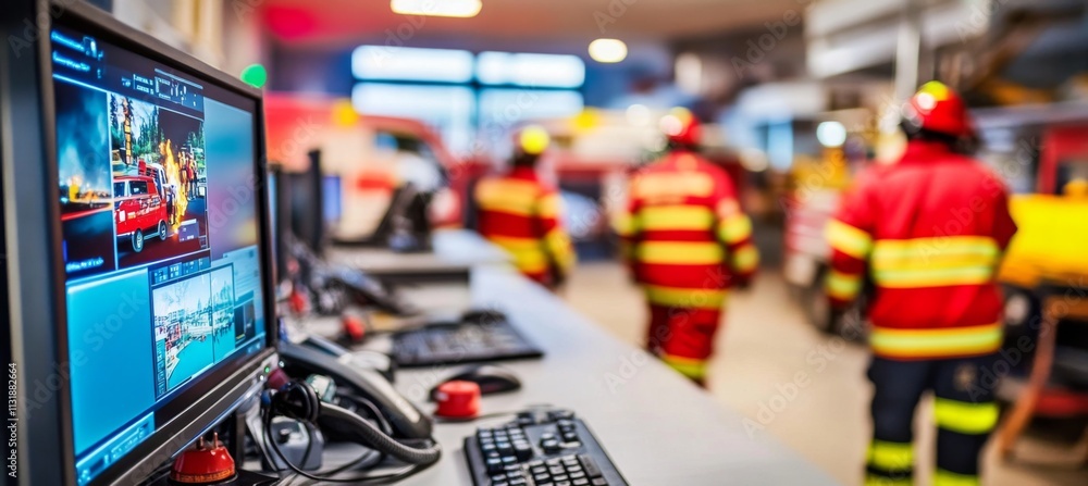A close-up view of a fire station's control room bustling with activity.