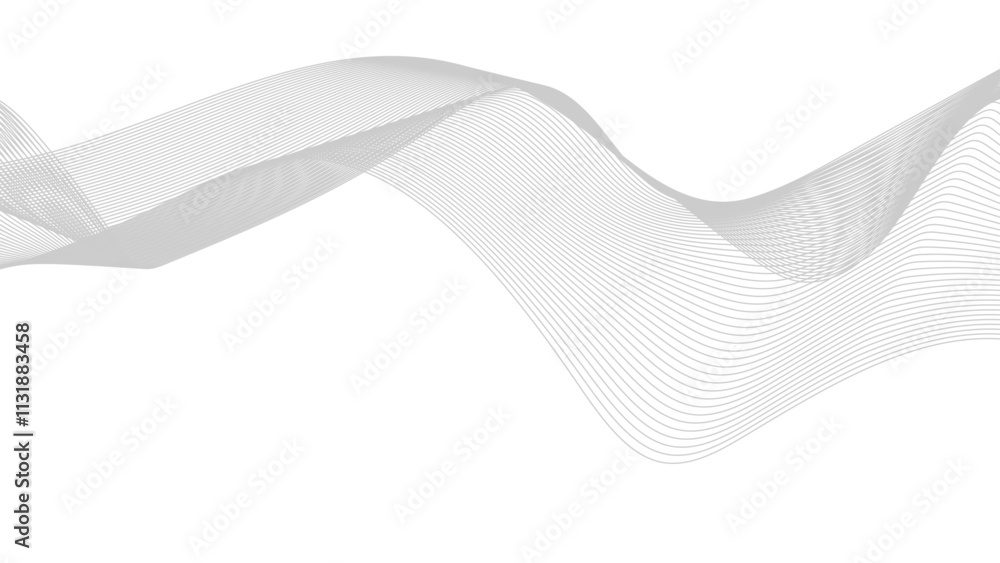 Fototapeta premium Undulate Grey Wave Swirl, frequency sound wave, twisted curve lines with blend effect. Technology, data science, geometric border. Isolated on white