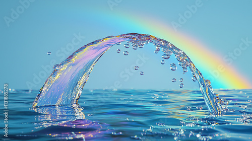 Elegant Curved Water Dancing in Midair with Rainbow Highlights photo