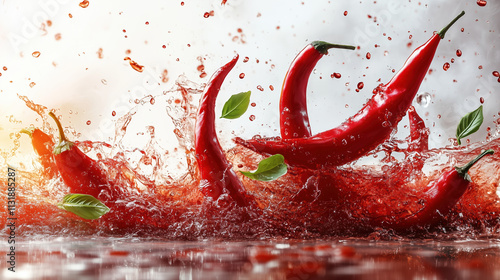 Lively Chili Flowing and Bubbling in a Dramatic Closeup Scene photo