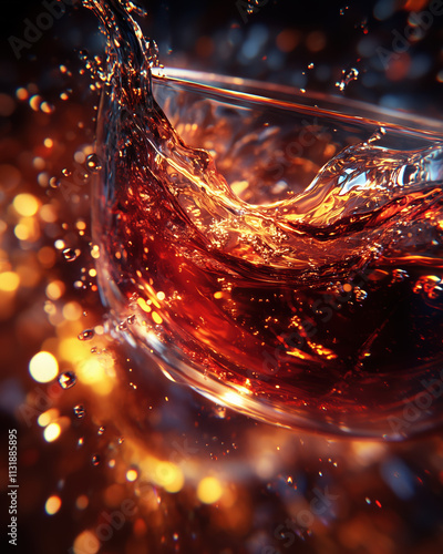 Dramatic Liquor Liquid Scene with Red and Golden Tones in Motion photo