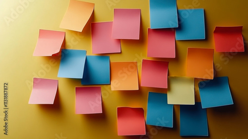 A vibrant collage of colorful sticky notes on background photo