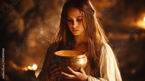 Obraz na płótnie Mary Magdalene depicted with an alabaster jar, emphasizing her biblical significance. w salonie