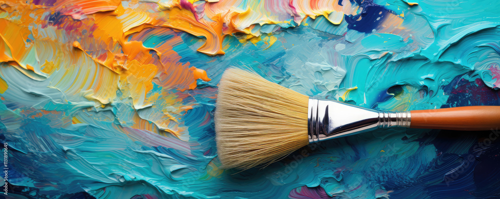 Obraz premium Vibrant Paint Strokes and Brush on Canvas