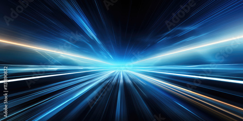 Hyperspeed Light Trails on Futuristic Horizon
