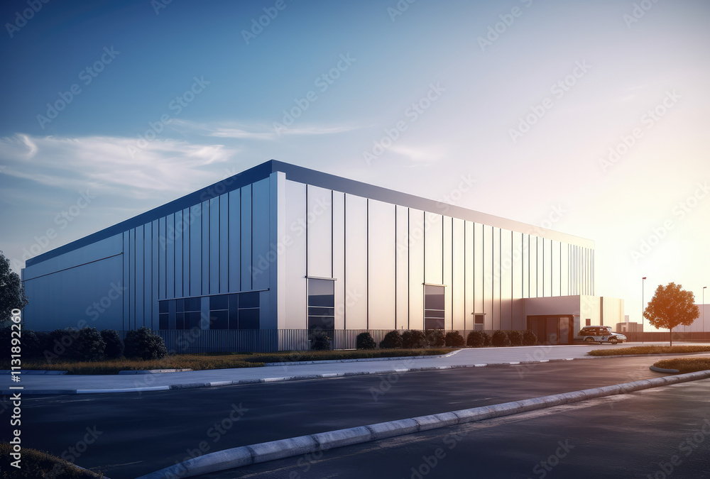 Fototapeta premium Modern Industrial Warehouse at Golden Hour