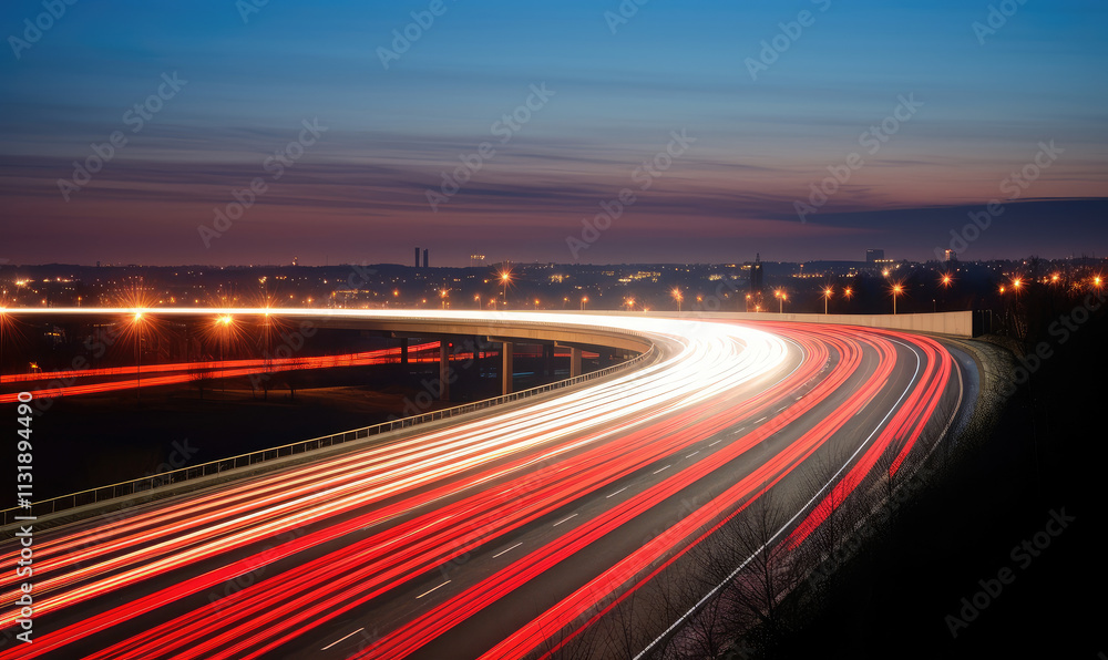 Fototapeta premium Stunning Dusk Highway with Light Trails Exposure