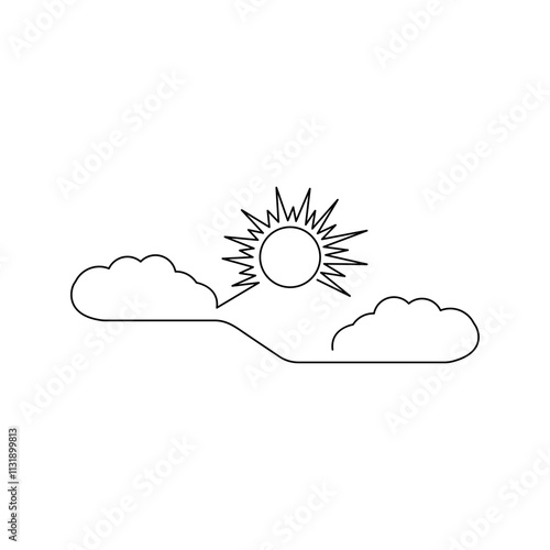 Premium vector illustration One line sun with cloud sketch on white background 