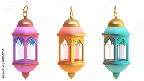 Muslim Lantern in 3D Cartoon Style - A vibrant and playful depiction of a traditional Islamic lantern, perfect for cultural and festive designs.