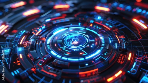 Wallpaper Mural Futuristic HUD Interface with Glowing Circuits Torontodigital.ca