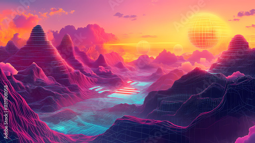 Dynamic digital landscape evolving representing the rapid pace of transformation and development in the tech world. Flux. Illustration