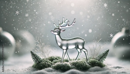 Elegant Crystal Deer in a Serene Winter Wonderland. A Blend of Frosted Beauty and Tranquility