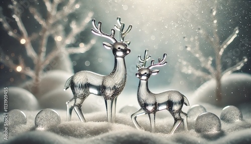 Crystal Deer Duo in a Sparkling Winter Wonderland. A Scene of Elegance and Frosted Beauty