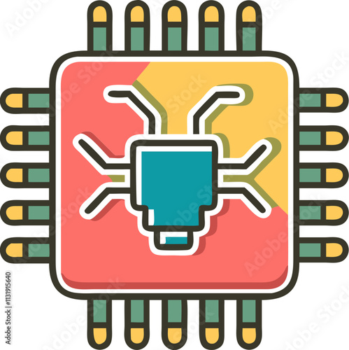 Business technology vector icon of a chip or circuit design, colorful style, used for tech applications