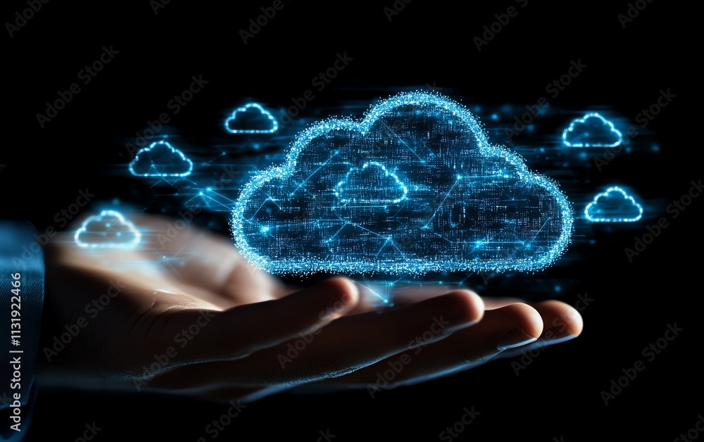 custom made wallpaper toronto digitalModern cloud technology and computing concept with a man s finger on a digital touch screen, surrounded by cloud icons and internet technology symbols