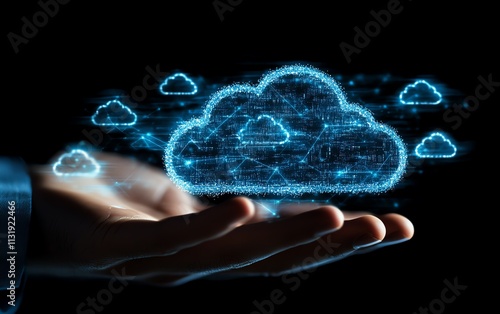 Wallpaper Mural Modern cloud technology and computing concept with a man s finger on a digital touch screen, surrounded by cloud icons and internet technology symbols Torontodigital.ca