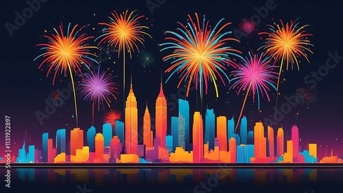 Vibrant Cityscape Illuminated by Fireworks Display photo